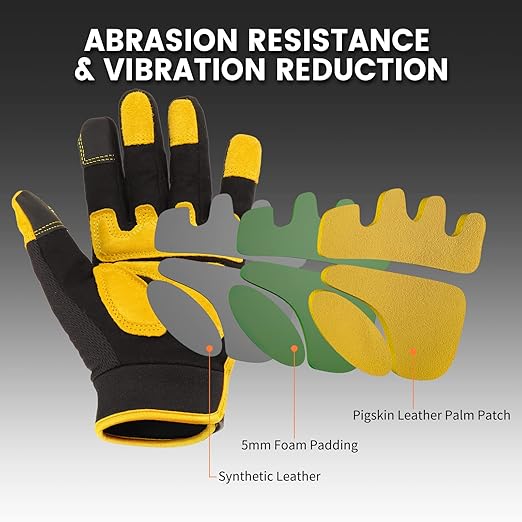 JUMPHIGH Safety Work Gloves, Men's Utility Mechanic Working Gloves for All Purpose, Touchscreen Compatible, Flexible Breathable Fit, Knuckles & Palm (M)