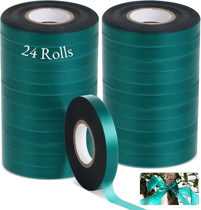 Homaisson 24 Rolls Stretch Tie Tape, 147.6 Feet 0.5 Inch Garden Tie Tape, Garden Vinyl Stake, Stretchy Soft Vinyl Tape for Indoor Outdoor Plants, Patios, Vegetable Fields, Orchards