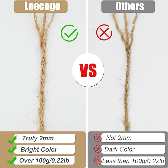 Leecogo 2mm Jute Twine 300 Feet 3Ply Twisted Heavy Duty Brown Twine String Ribbon for Arts Crafts DIY Project Gardening Packing Materials