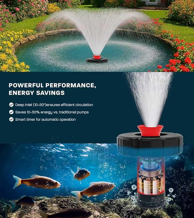15000 GPH Pond Fountain Aerator, 110V,Floating Pond Fountain Pump with Stainless Steel Body, Pond Aerator Pump for Small & Large Ponds and Lakes (Black)