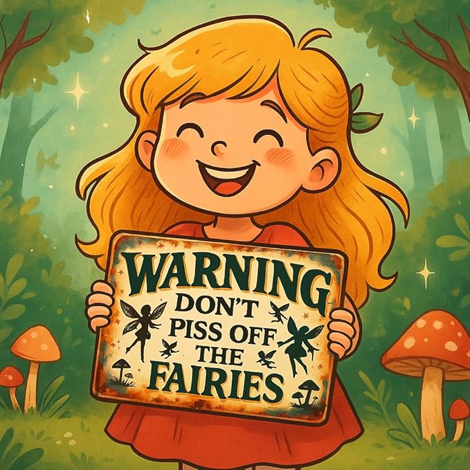 Vintage Rustic Fairy Warning Sign: Don't Piss Off the Fairies - 7.9" x 11.9" (30cm x 20cm) Perfect for Home, Garden, Cafe, Bar, Restaurant, Farm, Club, Shop