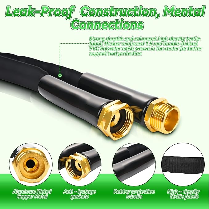 Non-Expanding Garden Hose 100FT, Lightweight Flexible Hose with 10 Function Nozzles, Leak-Proof Metal Interface, Kink Free, Wear-Resistant, Outdoor Long Hose Pipe for Car Wash, Yard, Lawn