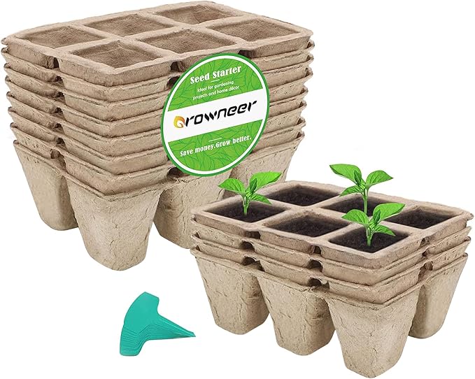 GROWNEER 72 Cells Peat Pots Seed Starter Trays 12 Packs Biodegradable Seedling Pots Germination Trays Organic Plant Starter Kit with 15 Pcs Plant Labels