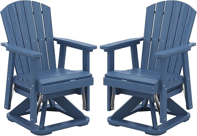 SERWALL Adirondack Swivel Glider Chair, HDPE Patio Glider Set of 2, All-Weather Glider Chair for Porch, Balcony, Navy Blue