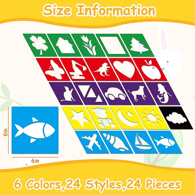 24 Piece Stencils for Kids Stencils for Painting Sidewalk Chalk Stencil Outdoor Garden Themed Stencil Kids Style Collection-6in