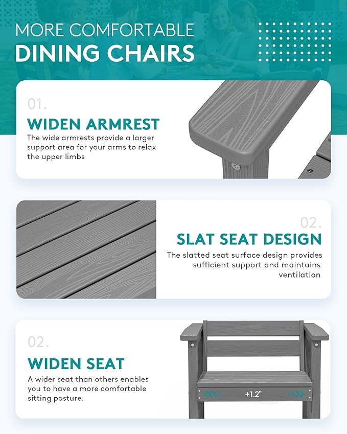 SERWALL 5-Piece Outdoor Table and Chairs, 60" - 83" Expandable Outdoor Dining Table with Aluminum Frame & HDPE Tabletop, All Weather HDPE Patio Furniture Set for Backyard, Garden, Grey