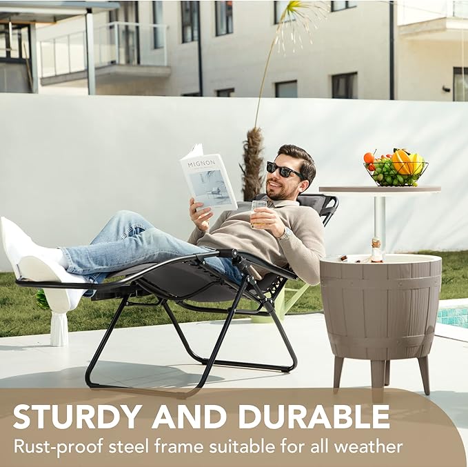 Devoko Patio Zero Gravity Chair Outdoor Free Folding Adjustable Chaise Lounge Chairs Beach Pool Side Using Reclining with Pillow Set of 2 (Black)