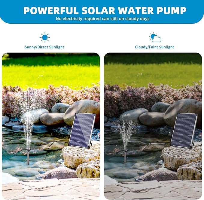 POPOSOAP Solar Water Pump 12W, Solar Water Fountain Pump Kit, 160GPH Submersible Solar Fountain Pump Flow Adjustable with PVC Tubing, 16.4Ft Cord for Ponds, Garden, Fish Pond, Waterfall, Hydroponics