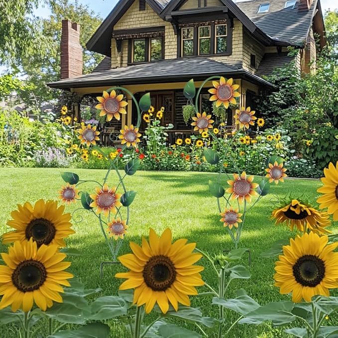 YEAHOME Garden Decor for Outside, 2 Pack 37“ Metal Sunflowers Garden Stakes, Spring Wall Decor, Yellow Look & Personalities Flowers Yard Art for Outdoor Lawn Backyard Porch Patio Home Decorations