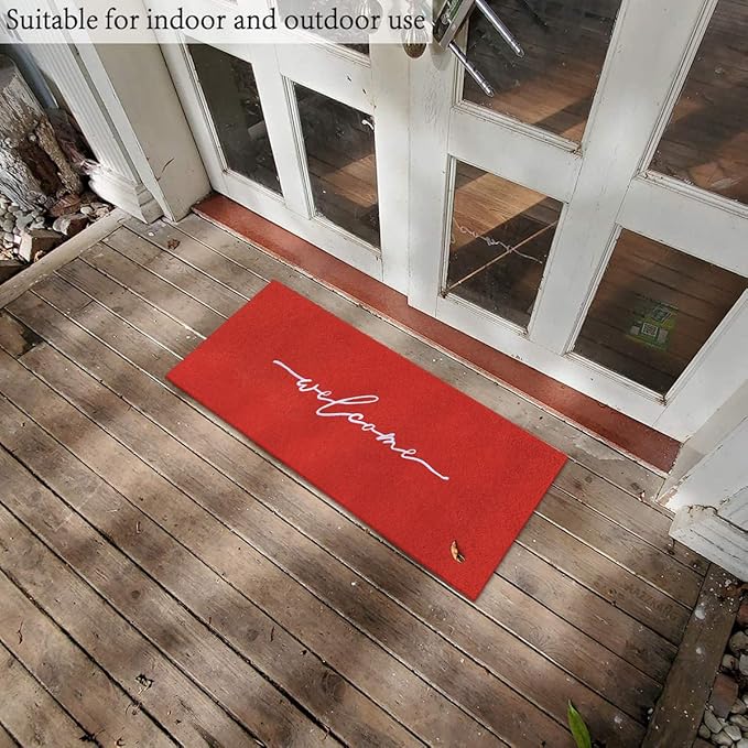 AAZZKANG Red Door Mat Large 18"x48" with Non Slip Rubber Backing Outside Inside Welcome Mats for Front Door Easy to Clean Mats for Patio,High Traffic Areas