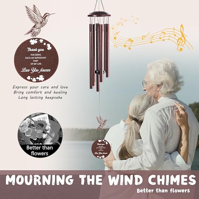 Hummingbird wind chime,37 inches, suitable for garden, patio and courtyard decoration, as a gift for bereaved, consoling, mourning and commemoration, given to loved ones who have lost their loved ones