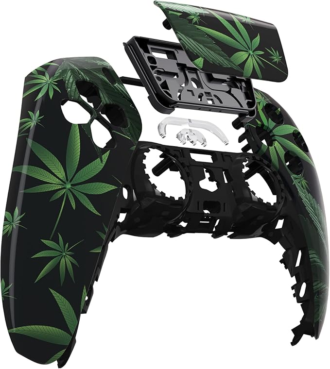 eXtremeRate Green Weeds Touchpad Front Top Shell Compatible with ps5 Controller BDM-010 020 030 040 050, DIY Replacement Shell Custom Touch Pad Cover Compatible with ps5 Controller