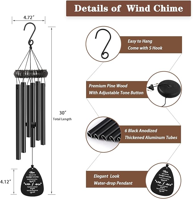 Sympathy Gifts for Loss of Mom, 30" Metal Memorial Wind Chimes for Loss of Mother, Loss of a Mother Sympathy Gifts, Windchimes in Memory of Mom