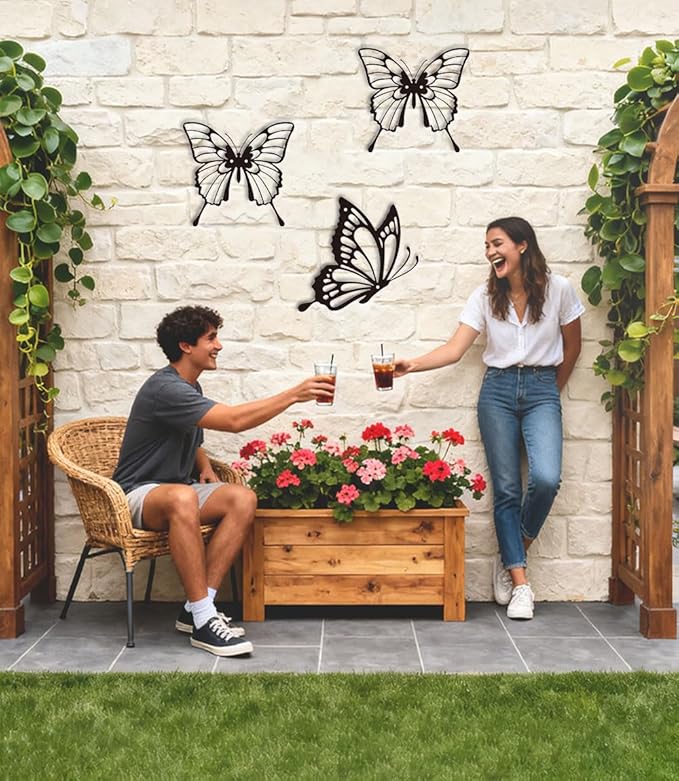 Large Butterflies Metal Wall Decor - 3 Pack Elegant Rust-Proof Butterfly Wall Art for Indoor & Outdoor - Farmhouse Living Room, Bedroom, Bathroom, Patio Decor, Unique Housewarming Gift Idea