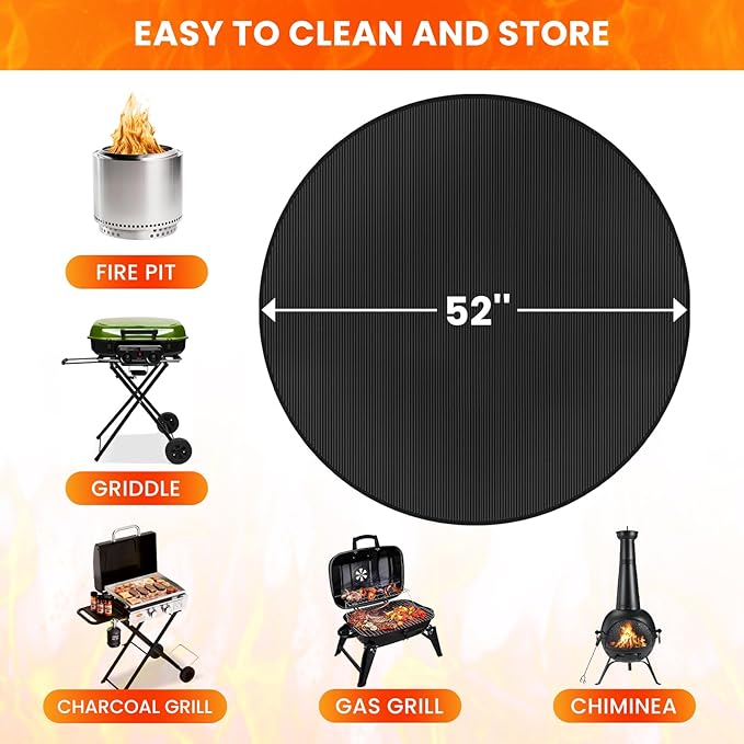 Large 52'' Fire Pit Mat for Solo Stove Bonfire | Double-Sided Fireproof | Waterproof | Oil-Proof | Easy to Clean | Bonfire Accessories | Round BBQ Mat for Solo Stove Accessories Deck Patio Lawn