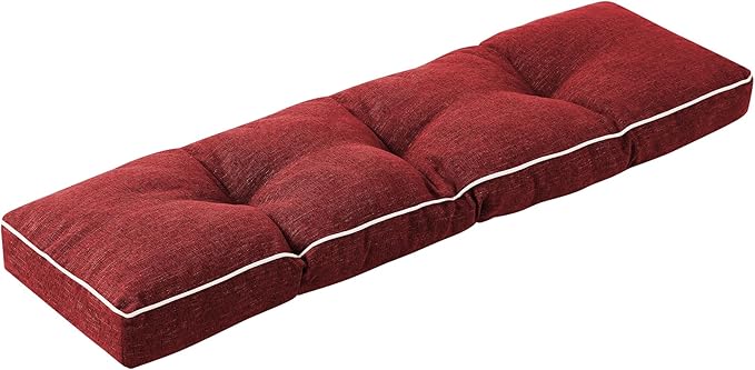 Bench Cushion, 36 x 14 Inch Patio Furniture Cushions with Durable Ties, Soft Memory Foam Bench Cushions for Indoor/Outdoor Furniture with Non-Slip Bottom, Kitchen&Dining, Red