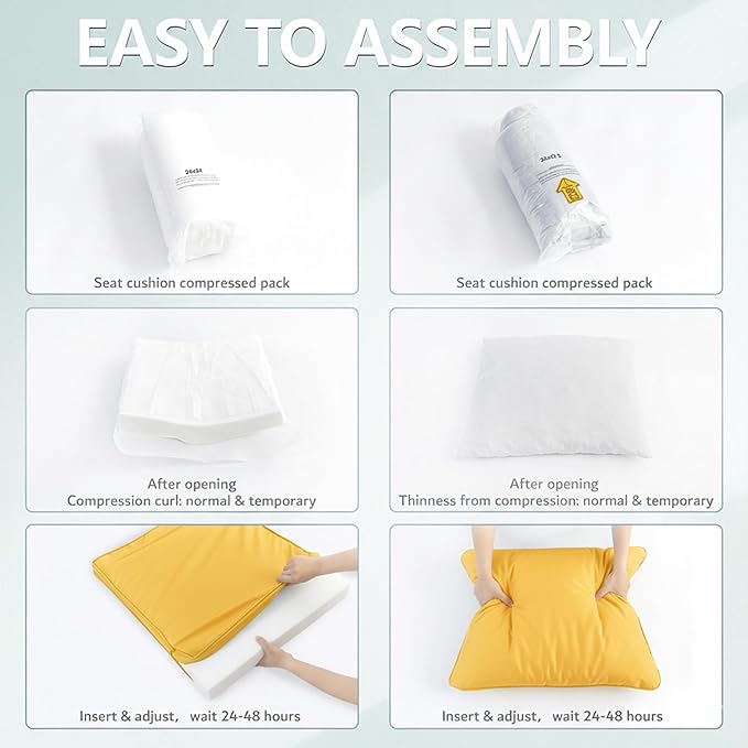 22x22 Inch Patio Chair Cushions Set of 4, Outdoor Furniture Cushions - Removable Cover, Water-Repellent, Fade-Resistant, Non-Slip Bottom & Straps, Replacement for Lawn, Porch & Deck Chair - Yellow