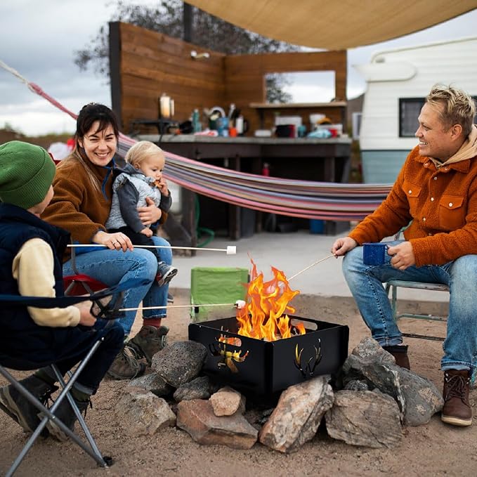 16 inch Portable Square Fire Pit Outdoor Foldable Plug Fire Pit Suitable for Camping, Picnic, Backyard, Garden Bonfires and Outdoor Wood Burning with Storage Bag