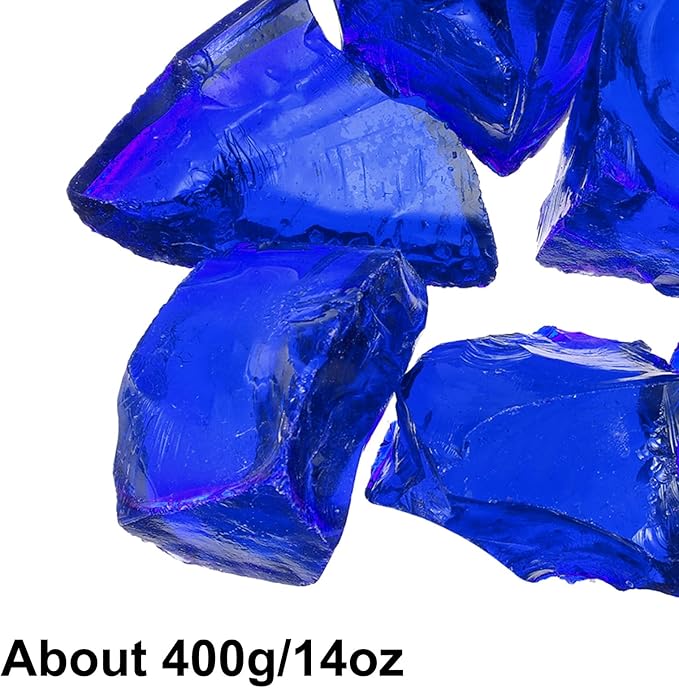 uxcell Fire Glass for Fire Pit, 5-8cm(2"-3.1") High Luster Reflective Glass Rocks for Natural or Propane Fireplace, Safe for Outdoors and Indoors Fire Pit Glass, Ocean Blue, 400g/14oz