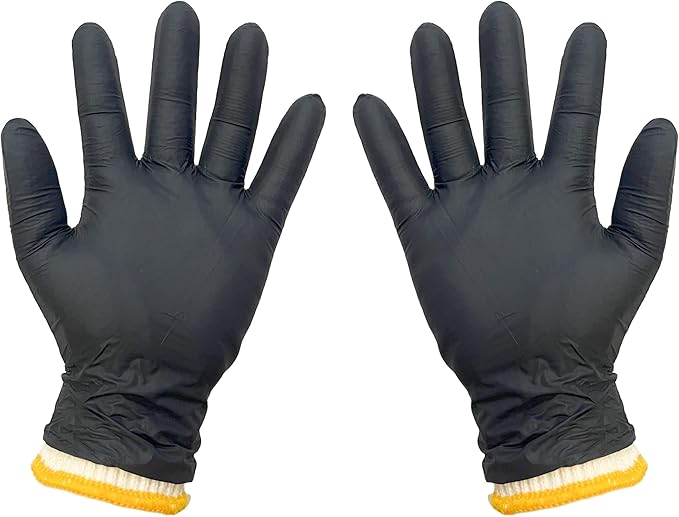BBQ Gloves Disposable Heat Resistant - 4 Reusable Cotton Liners & 100 Nitrile Gloves for Barbecue Smoker, Grilling, Cooking Hot Meat, Food Prep - 5Mil, Non-Slip Grip, Black X-Large
