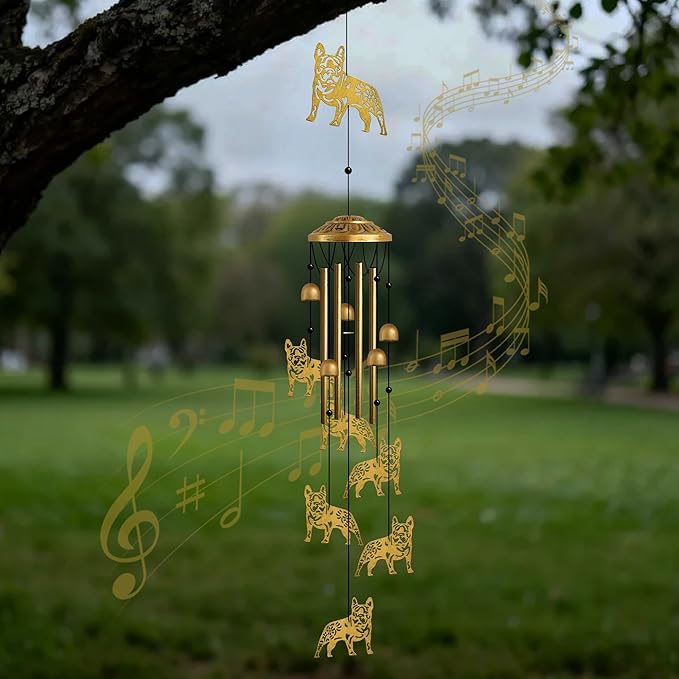 Garden Decor Outdoor Puppy Hanging Wind Chime Decorative - French Bulldog Wind Chimes Hanging Ornament for Pet Lovers Metal Animal Outdoor Garden Art Backyard Decor