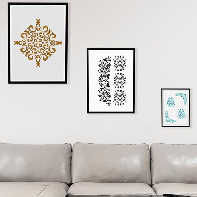 6Pcs Craft Stencils for Painting Vintage, Vintage Paint Stencils for Furniture Corner, Stencil Corners for Wood Canvas Paper Fabric Floor DIY Art