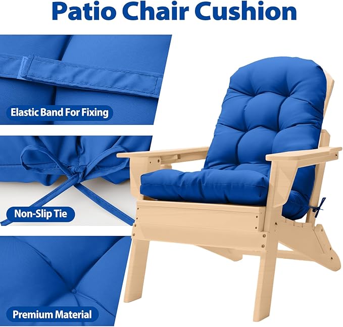 Adirondack Chair Cushion, High Back Patio Cushions with Adjustable Ties, 48.8x20.4x4.3, Waterproof Tufted Pillow, Fade Resistant Seat Rocking Chair Cushion for Indoor/Outdoor, Marine Blue, 1