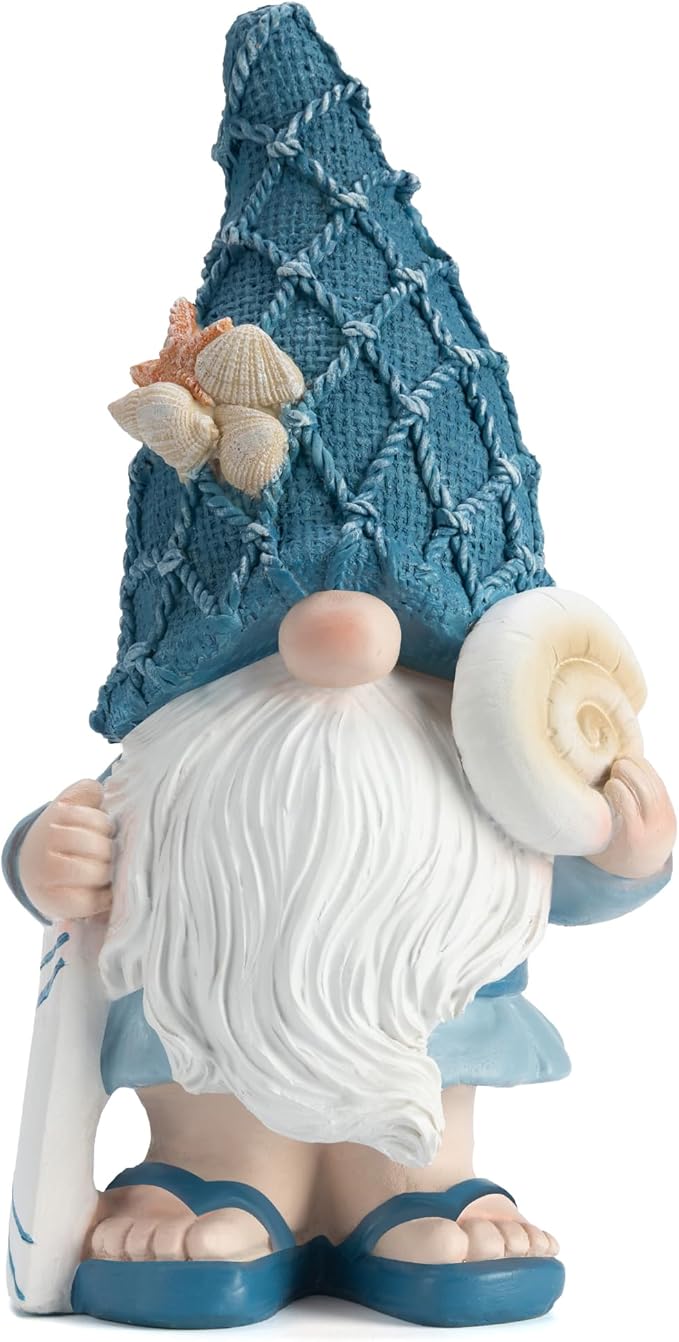 Beach Gnomes Statues,Ocean Gnomes,Nautical Themes Decoration,Beach, Gnome Holding a Surfboard