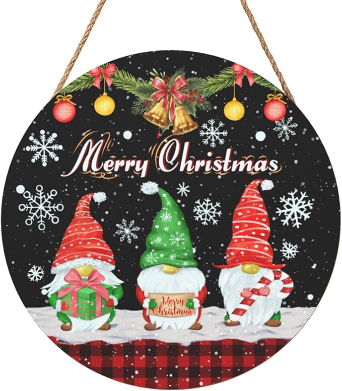 Xmas Gnomes Front Door sign for Outdoor Sign Merry Christma Door Hanger Snow Winter Holiday Yard Signs Hanging Porch Garden Decor