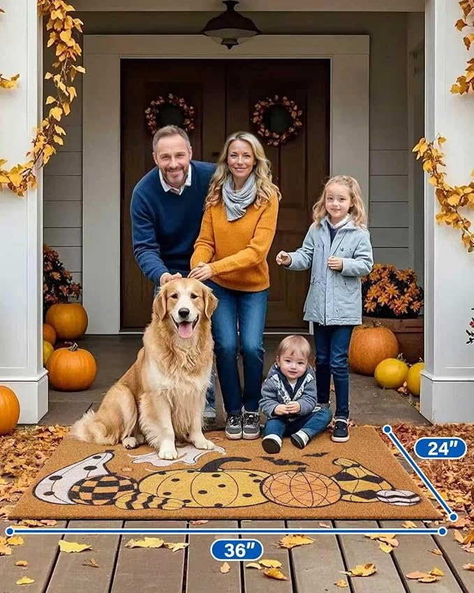 Door Mat Halloween Door Mat: Front Door Mat Outside Entrance Non-slip Backing - Funny Welcome Matt Outdoor 36x24 inch Fall Doormat - Pumpkin Faux Coir Doormat for Every Entrance/Halloween Decor