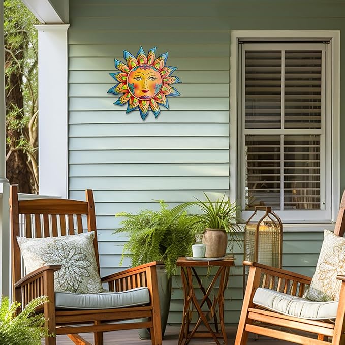 Daogtc Metal Sun Flower Wall Decor,13inches Sun Wall Art Hanging Decoration for Indoor and Outdoor, Garden Farmhouse Yard Patio Fence Living Room Bedroom Decor