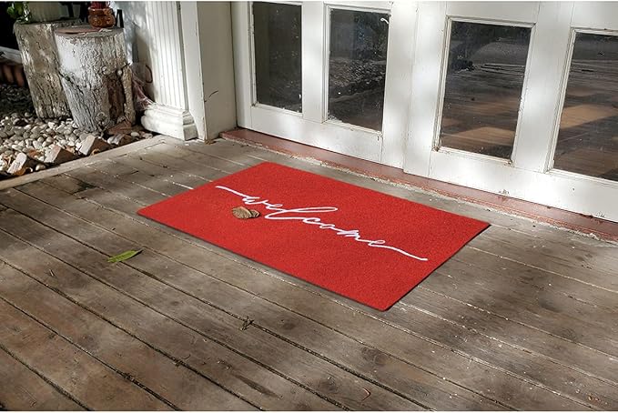 AAZZKANG Red Door Mat 36"x24" with Non Slip Rubber Backing Outside Inside Large Welcome Mats for Front Door Easy to Clean Doormat for Patio,High Traffic Areas