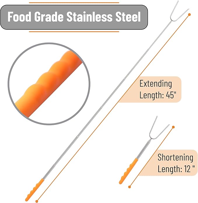 UNCO Marshmallow Roasting Sticks - 10 Pack, 45" Extendable Stainless Steel Campfire & Fire Pit Sticks for Marshmallows & Hot Dogs
