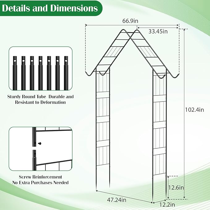 Heavy Duty Garden Arch Trellis for Climbing Plants Outdoor Garden Arbor Arches Flower Arch Arched Trellis for Raised Plant Support, Metal Arch Backdrop Stand for Wedding Party Christmas Decoration