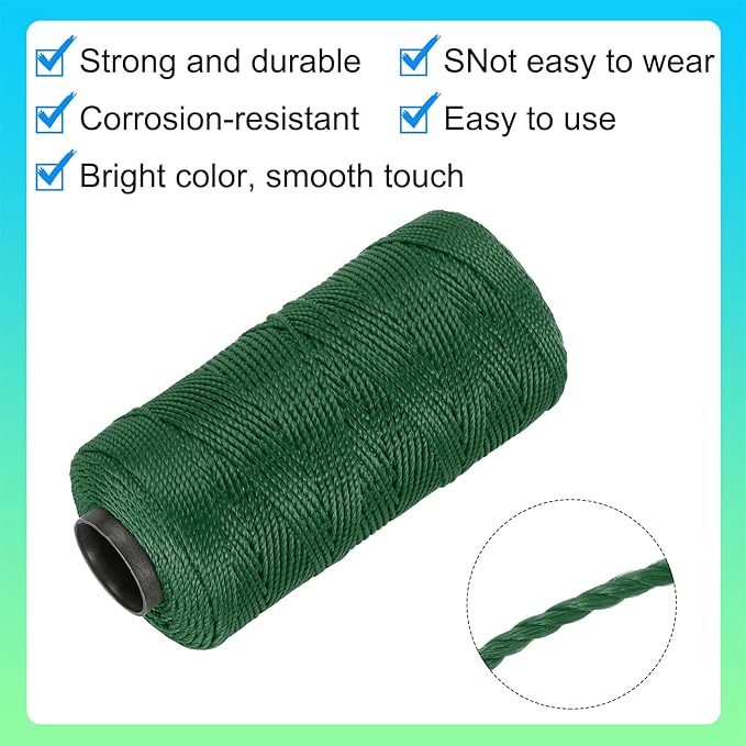 MECCANIXITY Nylon String 3 Strands Twisted Mason Line 1.5mm x 218 Yards Nylon Twine String for DIY Projects, Home Improvement, Gardening, Gift Wrapping, Christmas Party Supplies, Dark Green