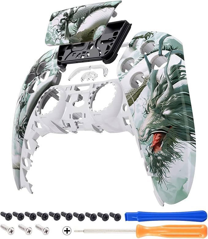 eXtremeRate Jade Dragon - Cloud Dominator Touchpad Front Top Shell Compatible with ps5 Controller BDM-010 020 030 040 050, DIY Replacement Shell & Touch Pad Cover Compatible with ps5 Controller