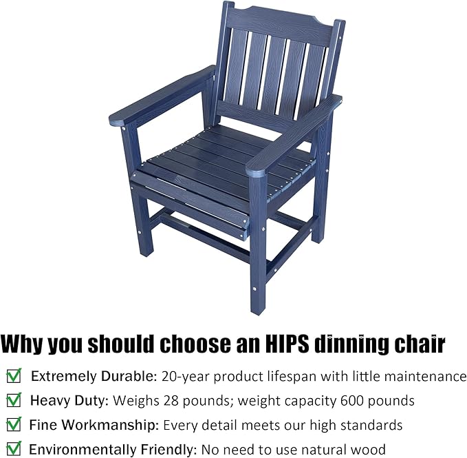 Poly Lumber Patio Dining Set, HIPS Outdoor 70.9-Inches Table and Slat Back Chairs, with Umbrella Hole, Weather Resistant (Navy Blue, 7 Piece)