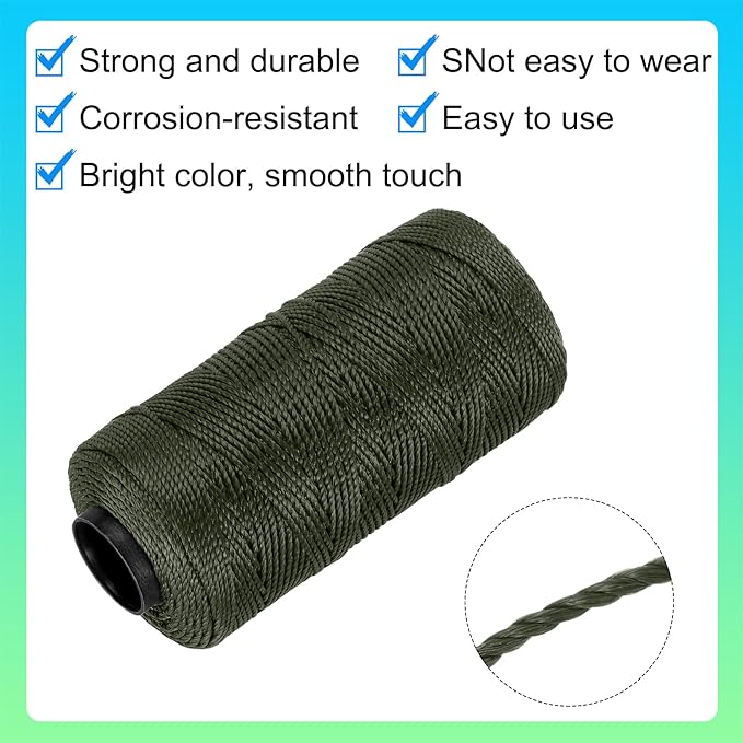 MECCANIXITY Nylon String 3 Strands Twisted Mason Line 1.5mm x 218 Yards Nylon Twine String for DIY Projects, Home Improvement, Gardening, Gift Wrapping, Christmas Party Supplies, Grey Green