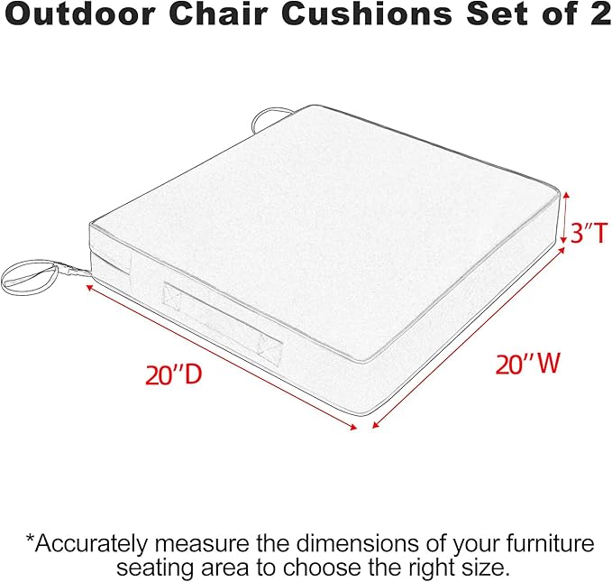 Favoyard Patio Chair Cushions 20 x 20 x 3 Inch Waterproof Outdoor Seat Cushions for Patio Furniture 3-Year Color Fastness Garden Sofa Couch Chair Pads with Handle & Adjustable Straps Set of 2, Beige