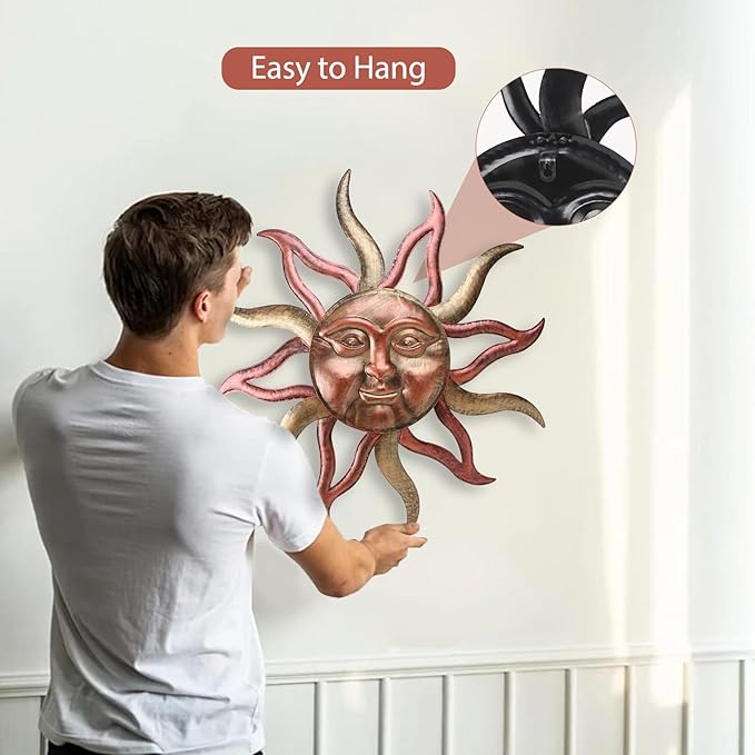 Large Outdoor Wall Decor Rust Proof, Sun Face Metal Wall Art Decor Hanging for Indoor Outdoor, Patio, Fence, Garden(26 Inch)