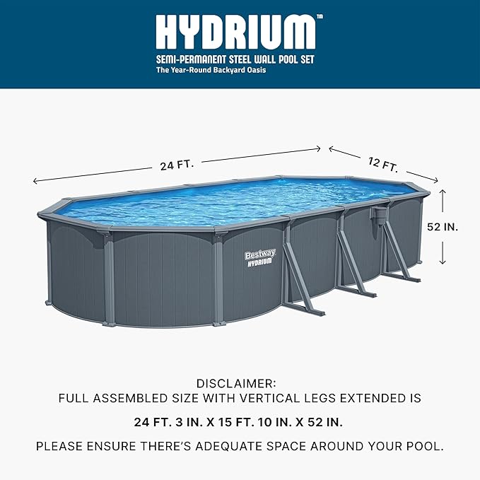 Bestway Hydrium 24' x 12' x 52" Oval Steel Wall Above Ground Pool Set