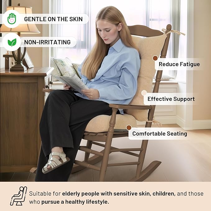 Lokex Rocking Chair Cushion 4 Inch Extra Thick, Cushions for Rocking Chairs Set of Seat and Back with Ties, Linen Fabric Indoor Outdoor Rocker, 17x21 & 17x17 Inches (Khaki)