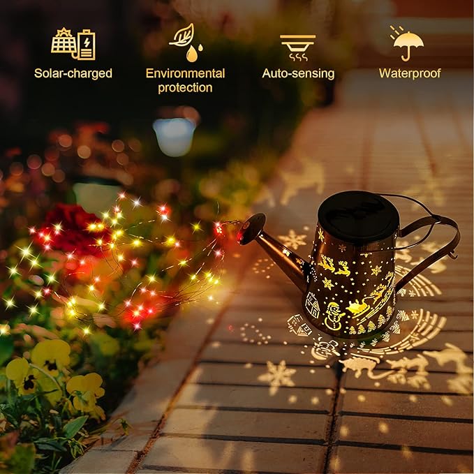Solar Lights Outdoor Garden Decorations,Watering Can Landscape Light Large Hanging Waterfall Lantern ,Outside Waterproof Patio Decor Perfect Gardening Christmas Gift