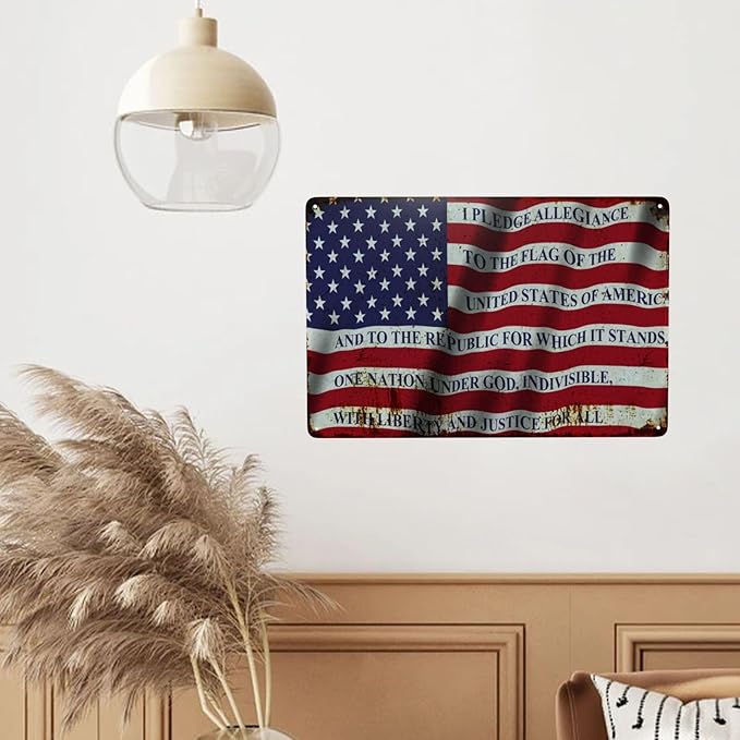 USA American Flag Vintage Metal Tin Sign Retro Rustproof Funny Art Wall Decor Gift Man Cave Bar US Pledge of Allegiance 8x12 Inch
