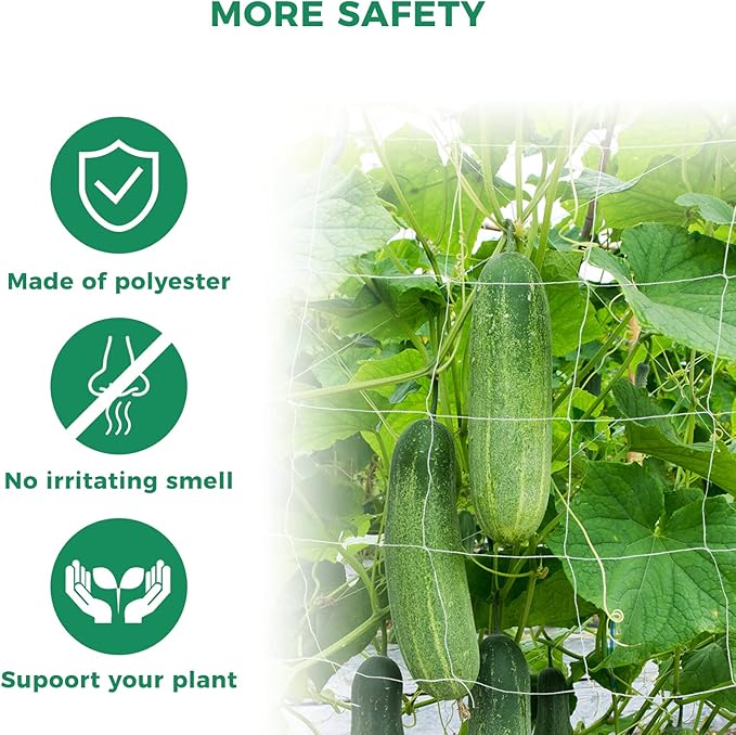 Kikhope Trellis Netting, 5 x 15 ft Heavy-Duty Polyester Plant Trellis Netting Mesh, Square Mesh Net for Climbing Plant, Fruits, Vegetables, Vines, Grow Tents, White(1 Pack)