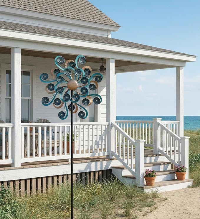 Regal Art & Gift Shell Wind Spinner – Metal Yard Decorations Outdoor | Kinetic Garden Spinner for Lawn, Pathway, or Flower Bed | Weather-Resistant Outdoor Sculpture - 85 Inch