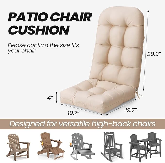 Crestlive Products Adirondack Chair Cushion, Outdoor Rocking Chair Cushion Water Resistant 50x20x4 Inch, High Back Thick Patio Replacement Cushion, Beige