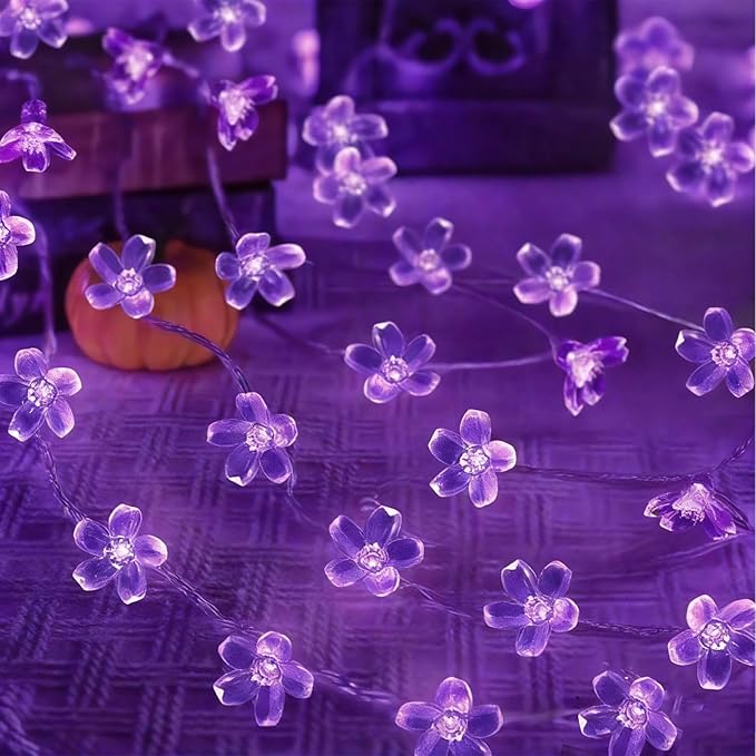 Decorative Connectable 33ft Purple Flower String Lights with 100 LEDs, Memory Function & 8 Modes. Perfect for Bedroom, Christmas, Weddings, Valentine's & Garden Indoor Outdoor Hanging Decorations
