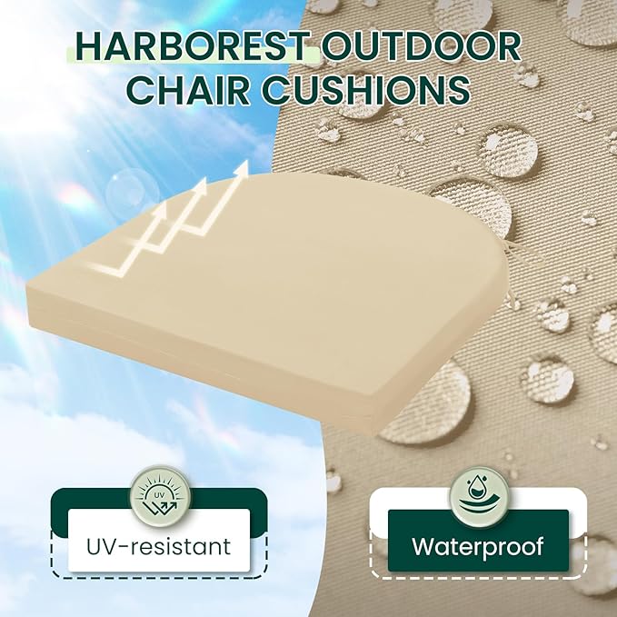 HARBOREST Outdoor Chair Cushions Set of 4, Water Resistant Patio Chair Cushions with Ties, Outdoor Seat Cushions for Patio Furniture, 17"x16"x2", Beige