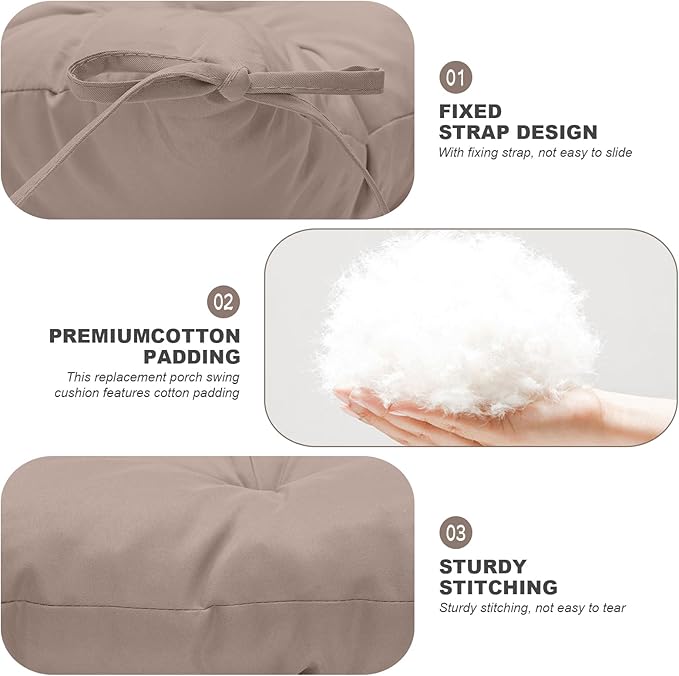 Porch Swing Cushions,Outdoor Cushions 3 Seater Replacement with Backrest, Waterproof Thickened Bench Cushion with Ties for Porch, Patio,Outdoor, Backyard and Garden (Khaki 40 * 40 in)